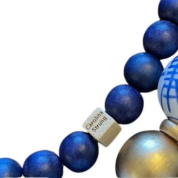 Carolina Strung Chinoiserie Porcelain & Wooden Bead Necklace Artisan - Picture 3 of 4